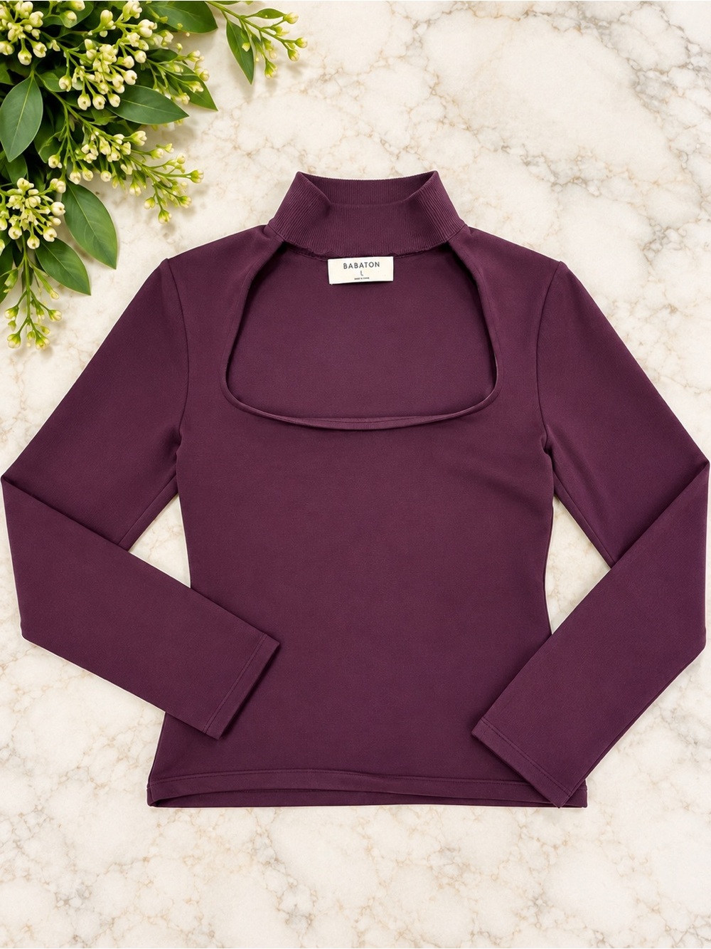 Aritzia Babaton Florine Sculpt Knit Cutout Choker Top Purple L